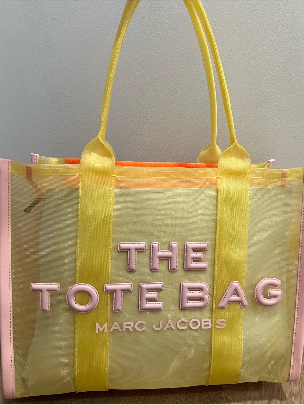 Marc Jacobs Yellow Tote with Pink Trim and Logo